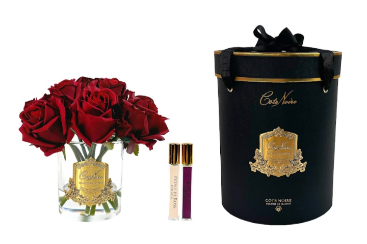 Cote Noire Premium Rose Bud Bouquet - Red - Clear - Gold Badge -NEW- GRB04