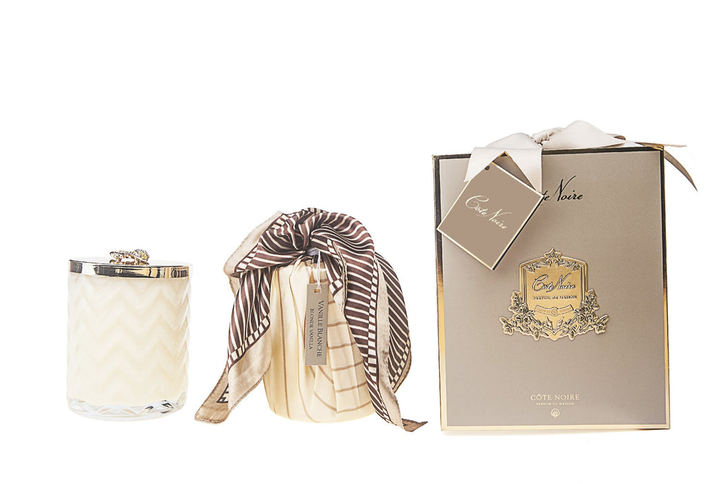Cote Noire Herringbone Candle With Scarf Blond Vanilla - Cream & Golden Bee lid - HCG03