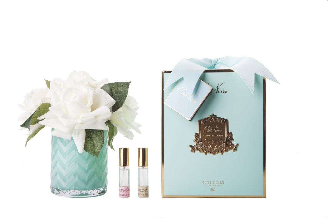 Cote Noire - Herringbone Flower Jade - White Roses - HCF51