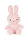 A pink stuffed bunny toy with large ears and a small nose.