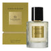 a bottle of Glasshouse Fragrance's Kyoto in Bloom eau de parfum, which is a 50ml eau containing 1.7 fluid ounces. The bottle is placed next to its packaging, which is a gold-colored box with the text "KYOTO IN BLOOM" and "GLASSHOUSE Fragrance" printed on it.