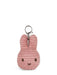 A pink, plush bunny-shaped keychain with a silver metal clasp.