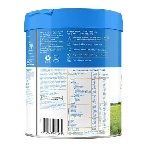 a nutrition information label for a product, likely a powdered drink mix, with various nutritional details and serving sizes.