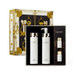 a set of three beauty products from the brand CEMOY, including a pump bottle, a pump bottle, and a spray bottle, all presented in a luxurious, gold-colored box.