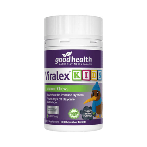 The image is a bottle of Viralex Kids Immune Chews, a dietary supplement for children.