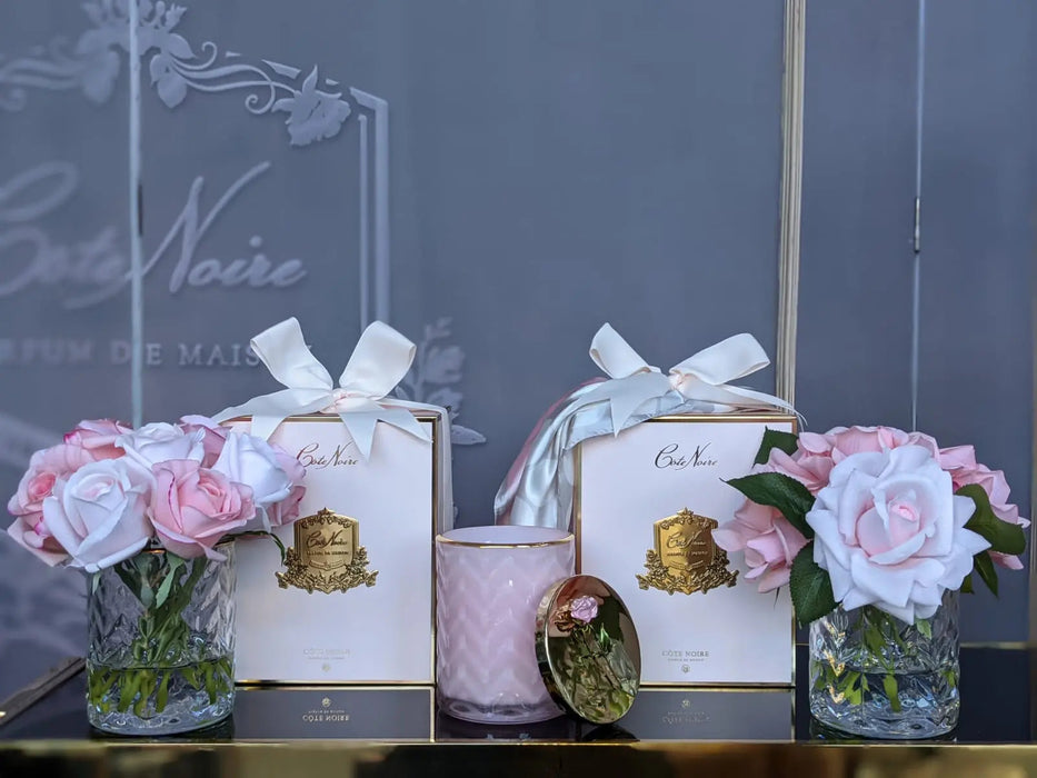 Cote Noire - Herringbone Flower - Mixed Pink Roses - Clear - HCF08 Cote Noire