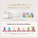 The image is a promotional graphic for a product called "A Squishy Bear Blind Box" that includes a "Teddi Lab Blind Box" and a "One Secret Edition" with a collection of six unique bears.