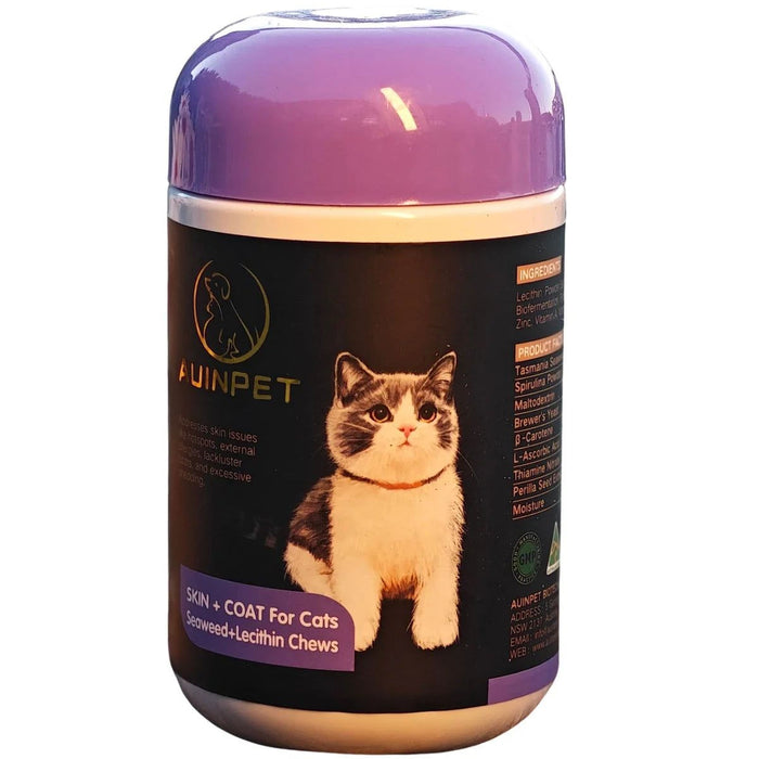 a purple and black jar with a picture of a cat on it.