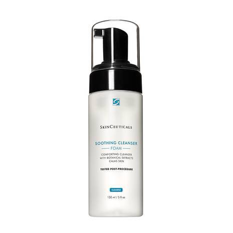 A bottle of SkinCeuticals Soothing Cleanser Foam, a soothing facial cleanser with botanical ingredients.