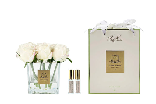 Cote Noire Couture 9 Rose Buds - Square Clear Vase - Gold & Pink Blush - SVC902-LIMITED Cote Noire