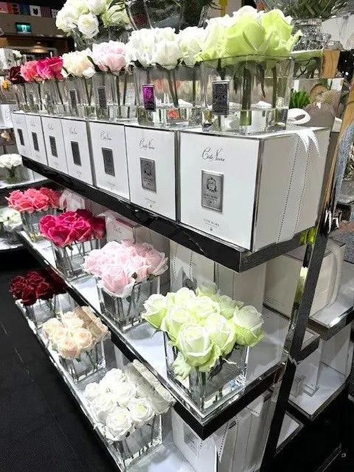 Cote Noire Couture 4 Rose Buds - Square Clear Vase - Silver & Pink Blush - SVS402 Cote Noire