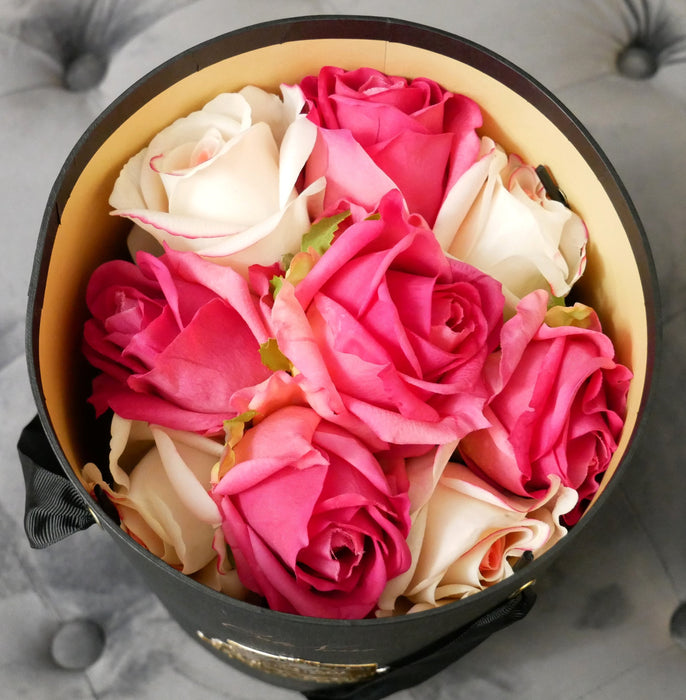 Cote Noire Premium Rose Bud Bouquet - Mixed Magenta & Blush - Dark Glass - MBG01