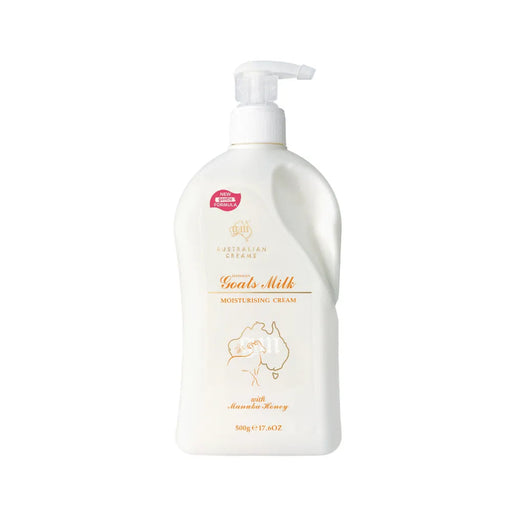A bottle of Goats Milk Moisturizing Cream with Manuka Honey.