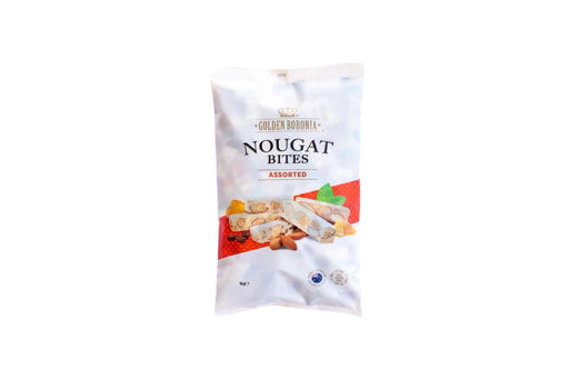 A package of Golden Bongoni Nougat Bites assorted, featuring a variety of nuts and dried fruits.