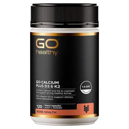 a bottle of GO healthy calcium and vitamin D3 supplement.