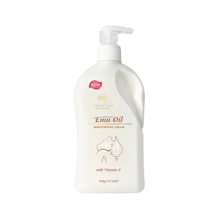 A bottle of Australian Cream Emu Oil Moisturizing Cream with Vitamin E.