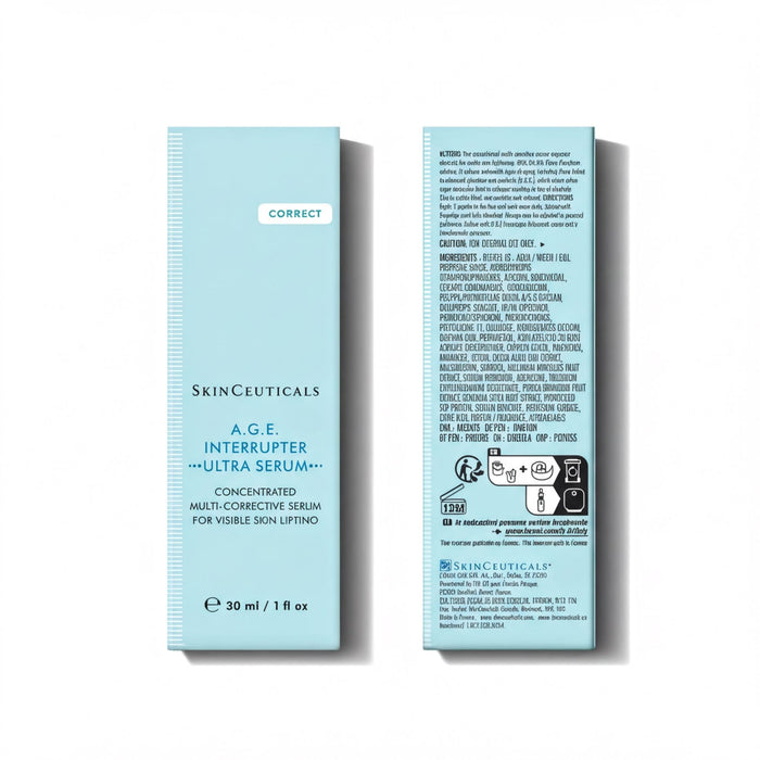 two identical boxes of SkinCuticals AGE-E Interrupter Ultra Serum Concentrated Multi-Comfort Serum for visible skin lifting.