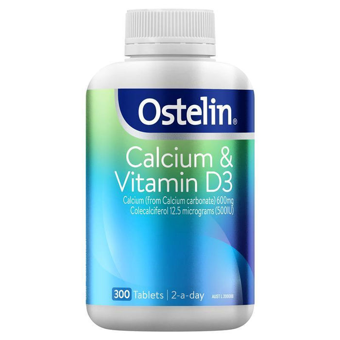 a bottle of Ostelin Calcium & Vitamin D3 supplement.