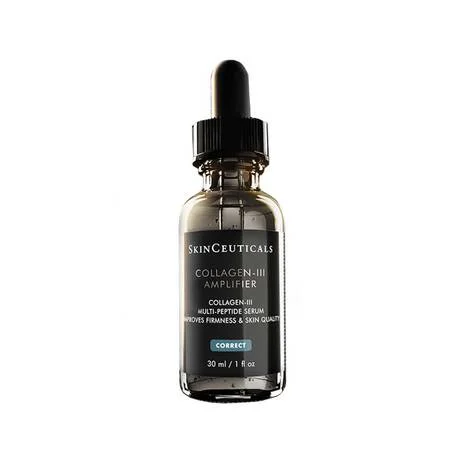 A bottle of SkinCeuticals Collagen-III amplifier, a collagen-rich serum that improves skin quality and appearance.