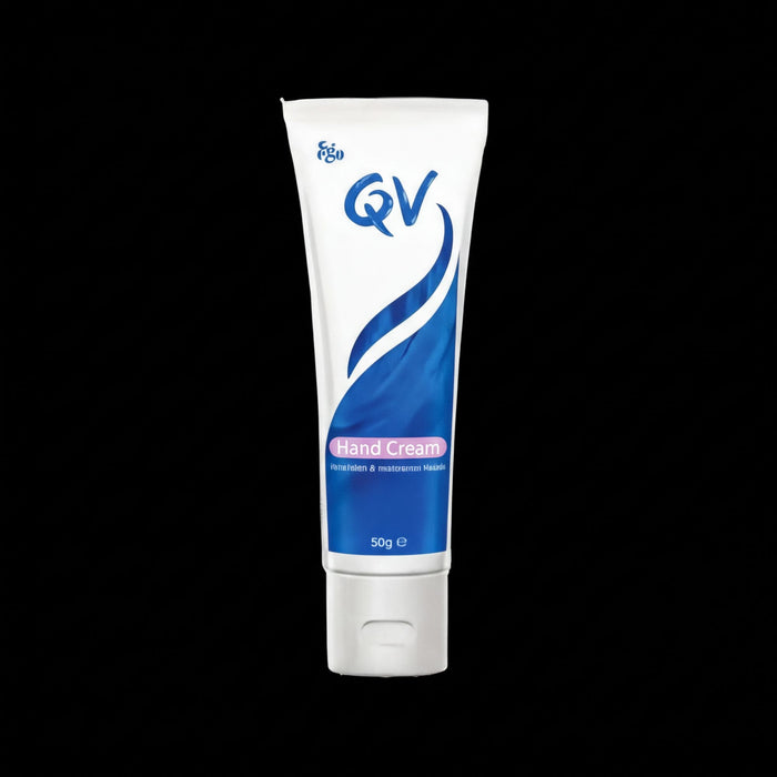 A tube of QV Hand Cream, a hand cream product.
