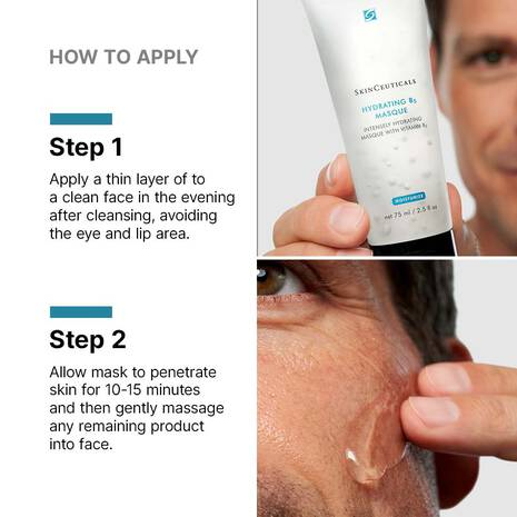 The image is a collage of three photos. The first photo shows a person applying a thin layer of a product to their face in the evening after cleansing. The second photo shows a person applying a mask to their face. The third photo shows the person's face after applying the mask.