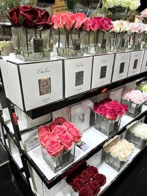 Cote Noire Couture 9 Rose Buds - Square Clear Vase - Silver & Magenta - SVS907 Cote Noire