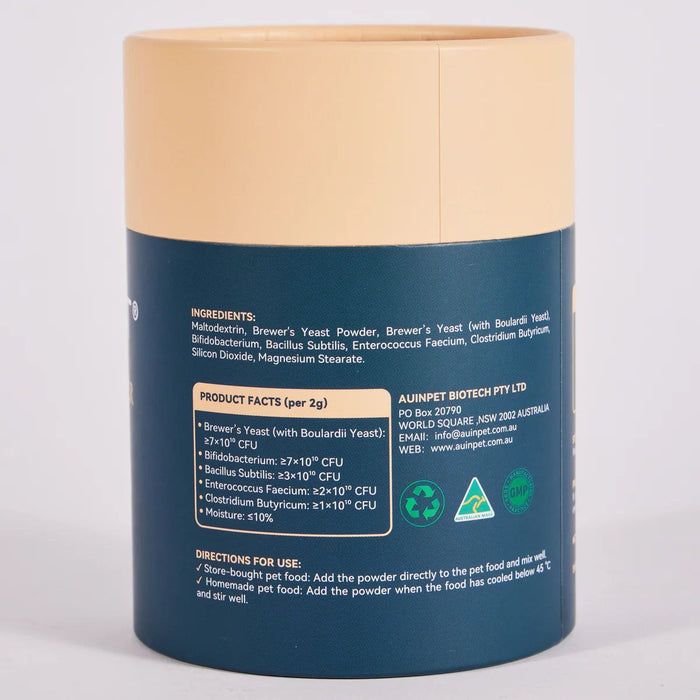 a cylindrical container with text and ingredients listed on it, indicating that it is a product of Australia.