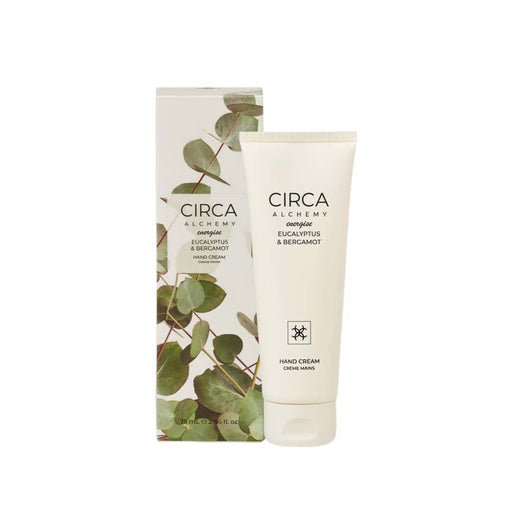 a product from the brand 'CIRCA ALCHEMY' that is a hand cream. The product is a tube of hand cream and its packaging, which is a box with a leafy design.