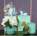 COTE NOIRE - HERRINGBONE CANDLE WITH SCARF - TIFFANY BLUE & GOLD - BUTTERFLY LID - HCG51 Cote Noire