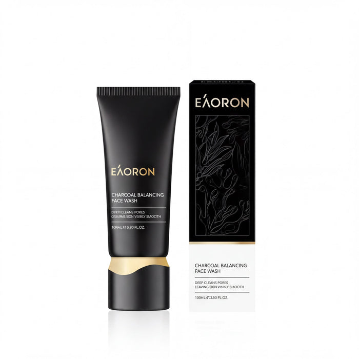 a tube of charcoal balancing face wash and its packaging.