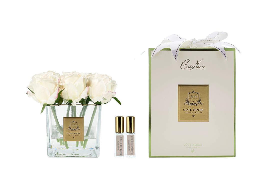 Cote Noire Couture 9 Rose Buds - Square Clear Vase - Gold & Pink Blush - SVC902-LIMITED