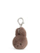 A brown plush keychain with a silver metal clasp.