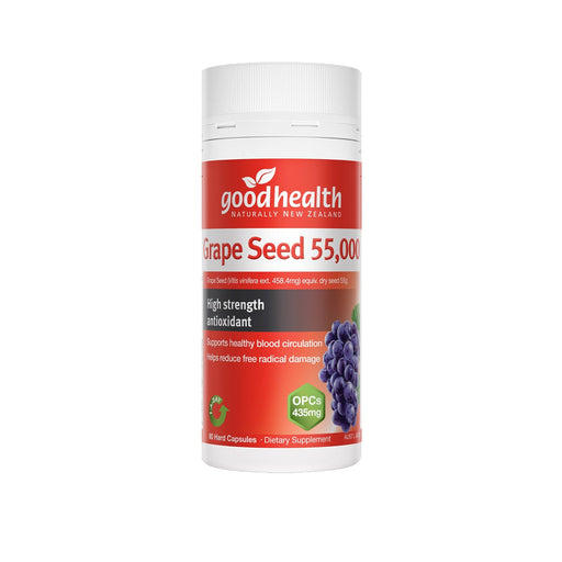 a bottle of grape seed oil capsules from the brand Good Health.