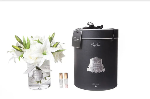 Cote Noire Luxury Lilies & Roses - Ivory White - SILVER Badge - NAVY box - LRL01 Cote Noire