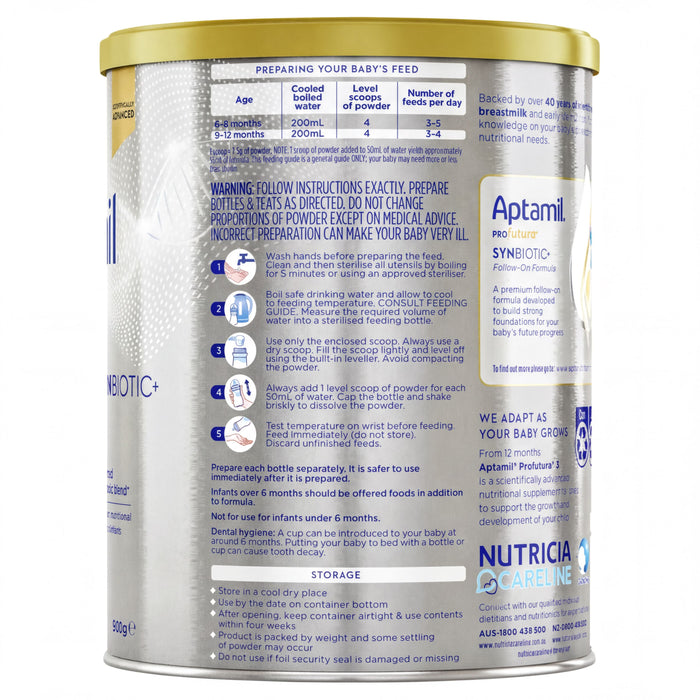 The image is a can of baby formula with nutritional information and instructions for preparing and using the product.