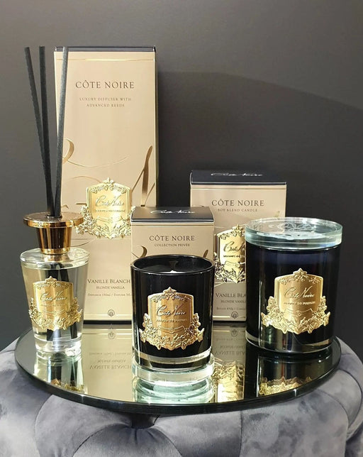 Cote Noire Candles - Dark Vessel with Gold Badge - Blonde Vanilla Cote Noire