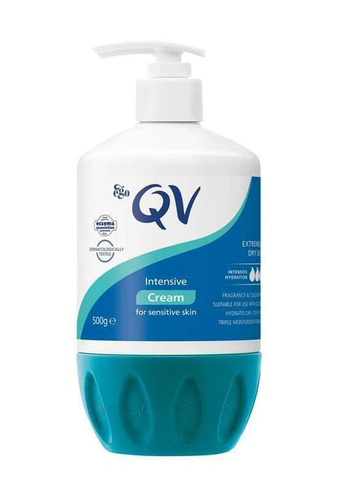 A 500g bottle of QV Intensive Cream for sensitive skin.