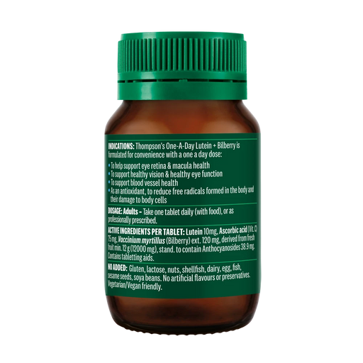 Thompson's One-A-Day Lutein + Bilberry 30 Tablets Eye Retina & Macula Health XDaySale
