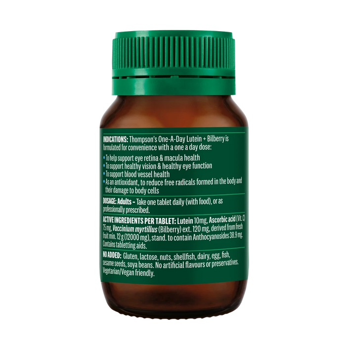 Thompson's One-A-Day Lutein + Bilberry 30 Tablets Eye Retina & Macula Health XDaySale