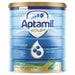 A blue and gold container of Aptamil Gold+ baby formula, with a white and blue design and a white bear image.