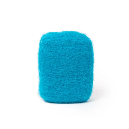 A single, solid blue ball or object is shown against a white background.