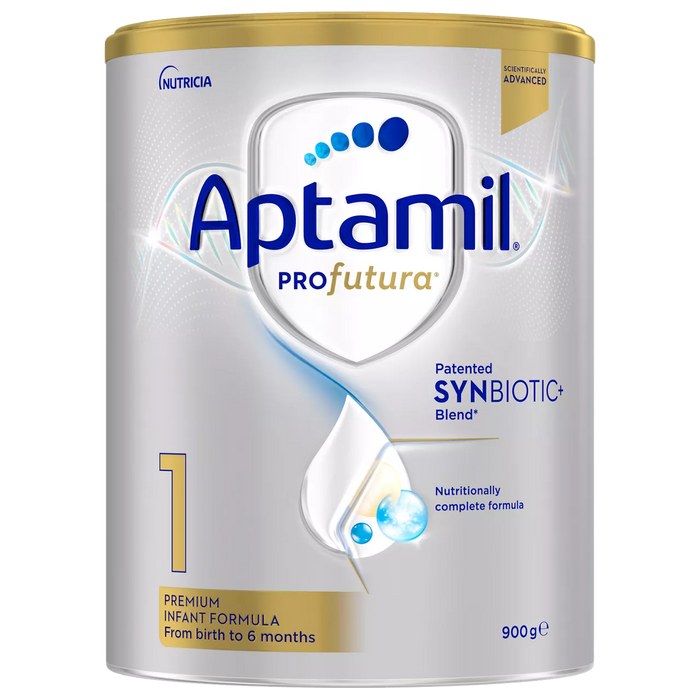 A can of Aptamil Pro Futura infant formula, which is a premium infant formula from birth to 6 months.