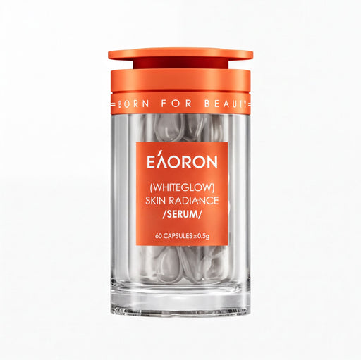 A bottle of Eaoron Whiteglow skin radiance serum, containing 60 capsules.