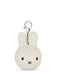 A white plush rabbit charm with black eyes and mouth, attached to a silver metal clasp.