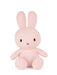 A pink stuffed bunny toy with large ears and a small nose.