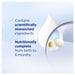 text and a graphic design that includes a white liquid, a droplet, and some colored circles.
