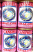 several cans of Campbell's Abalone soup stacked on a shelf.