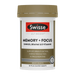 A bottle of Swiss ELTiboot Memory + Focus supplement, containing ginkgo, brahmi, and vitamins, with a focus on brain health and cognitive function.