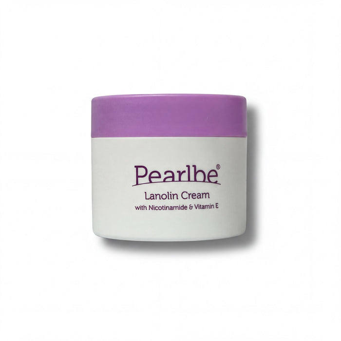 A jar of Pearlbe Lanolin Cream with Nicotrimide & Vitamin E.
