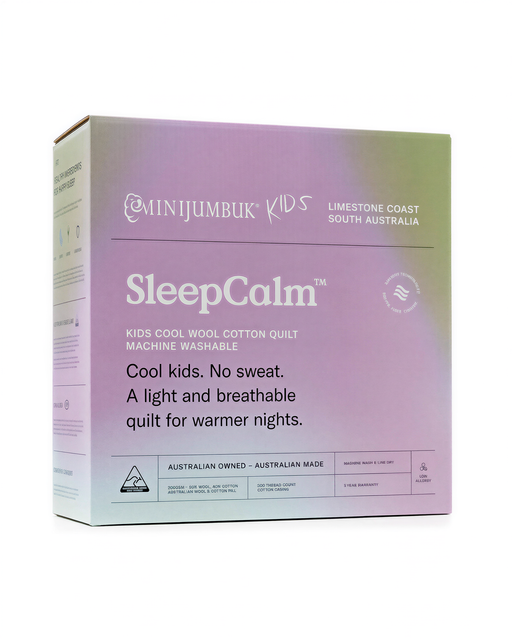 The image is a product box for a children's sleepwear product called "SleepCalm".